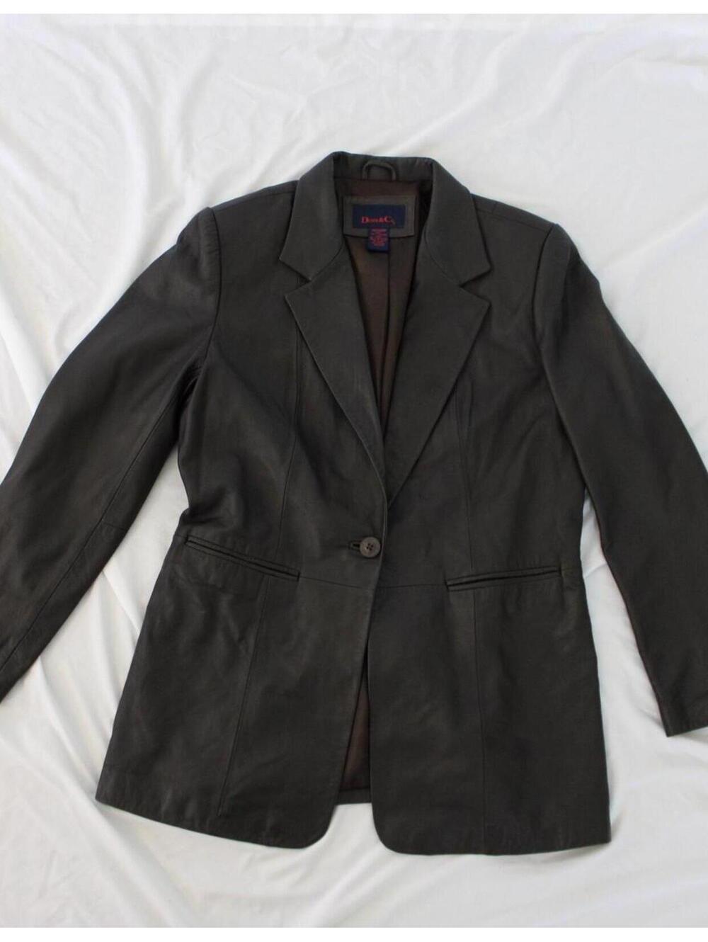 Denim & Co. Chocolate Brown Leather Blazer Jacket. Size M.